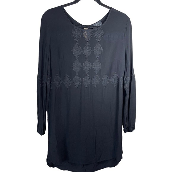 ASTR The Label Lace Cut Out Sheath Dress Black Size Large Long Sleeve Silk Blend - Picture 3 of 11